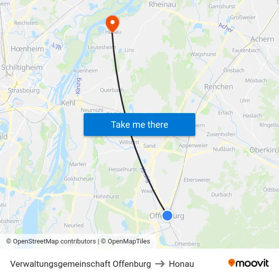 Verwaltungsgemeinschaft Offenburg to Honau map
