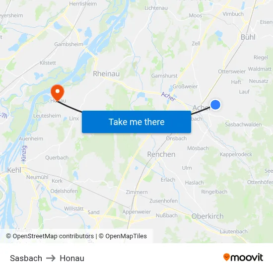 Sasbach to Honau map