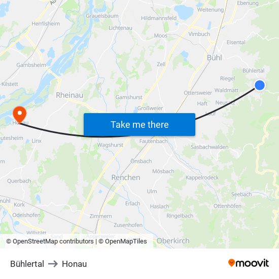 Bühlertal to Honau map