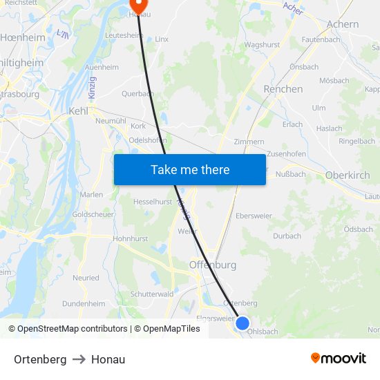 Ortenberg to Honau map