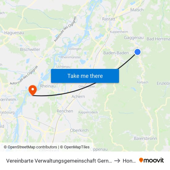 Vereinbarte Verwaltungsgemeinschaft Gernsbach to Honau map