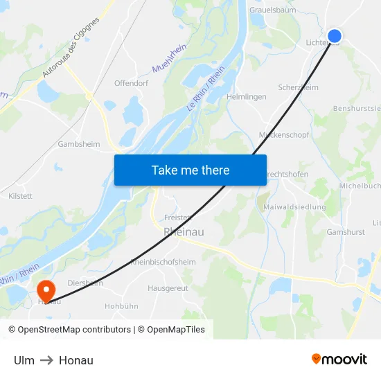 Ulm to Honau map