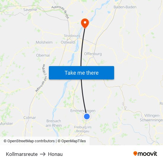Kollmarsreute to Honau map