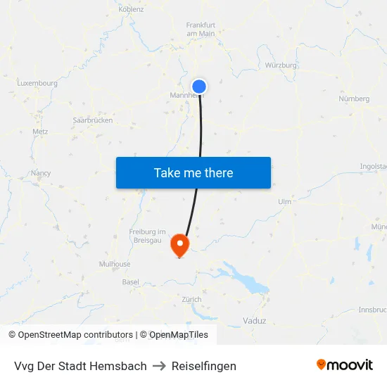 Vvg Der Stadt Hemsbach to Reiselfingen map