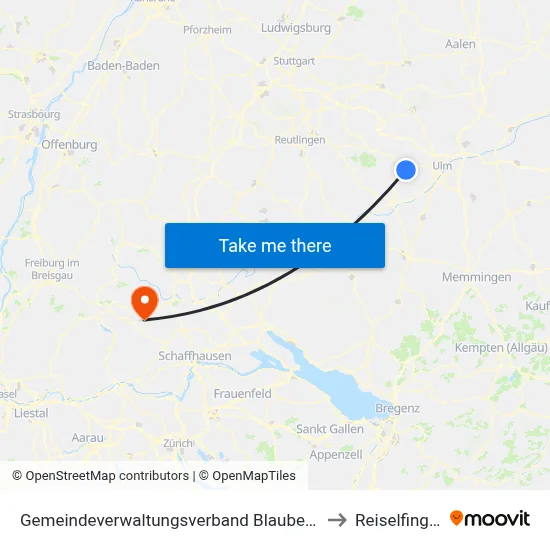 Gemeindeverwaltungsverband Blaubeuren to Reiselfingen map