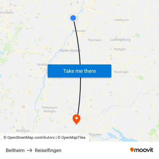 Bellheim to Reiselfingen map