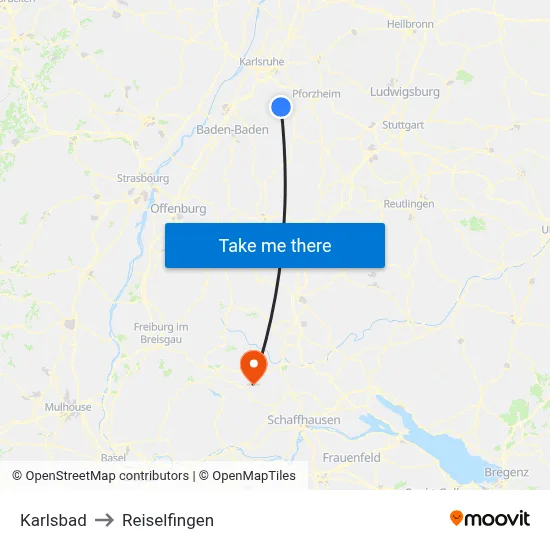 Karlsbad to Reiselfingen map