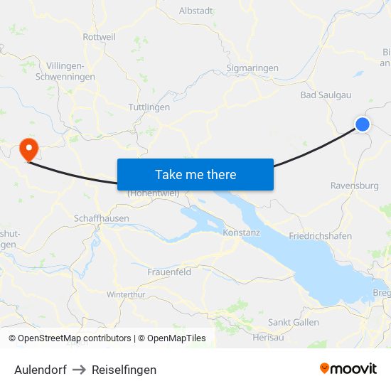 Aulendorf to Reiselfingen map