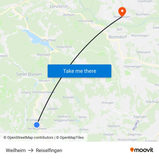 Weilheim to Reiselfingen map