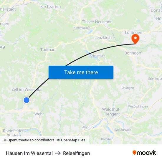 Hausen Im Wiesental to Reiselfingen map