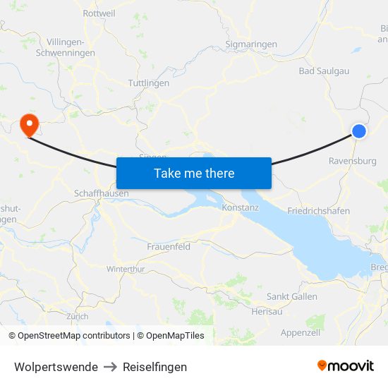 Wolpertswende to Reiselfingen map