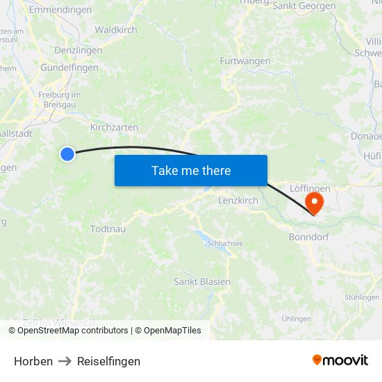 Horben to Reiselfingen map