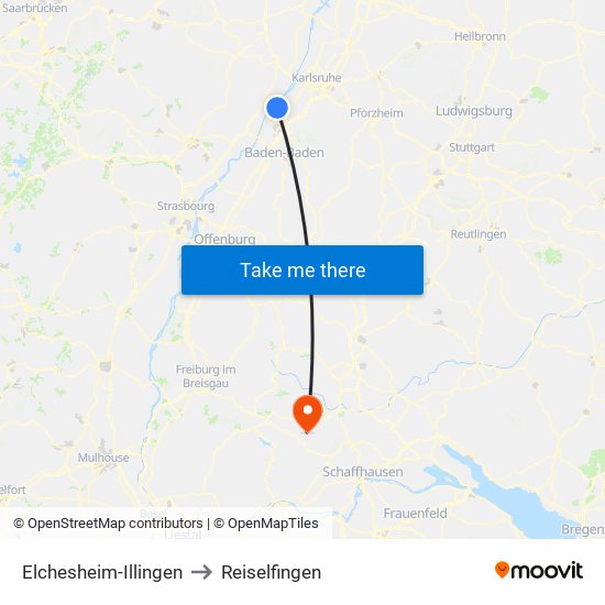 Elchesheim-Illingen to Reiselfingen map