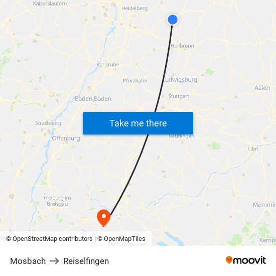 Mosbach to Reiselfingen map