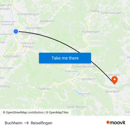 Buchheim to Reiselfingen map