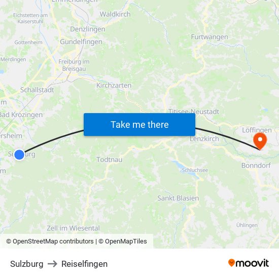 Sulzburg to Reiselfingen map