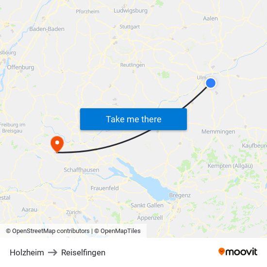 Holzheim to Reiselfingen map