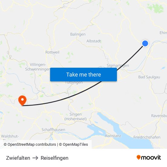 Zwiefalten to Reiselfingen map