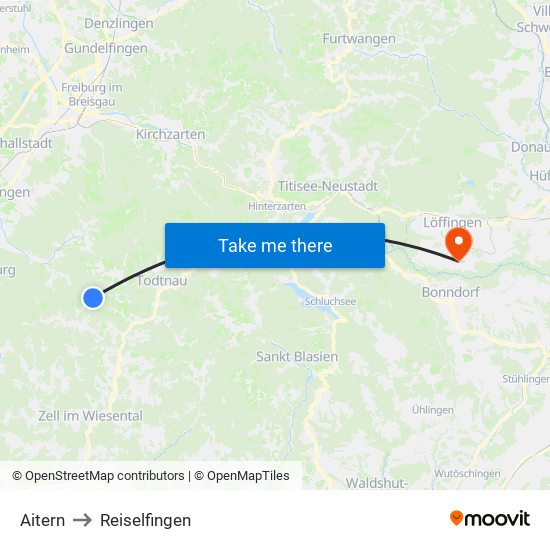 Aitern to Reiselfingen map