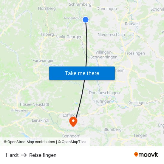 Hardt to Reiselfingen map