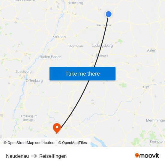 Neudenau to Reiselfingen map