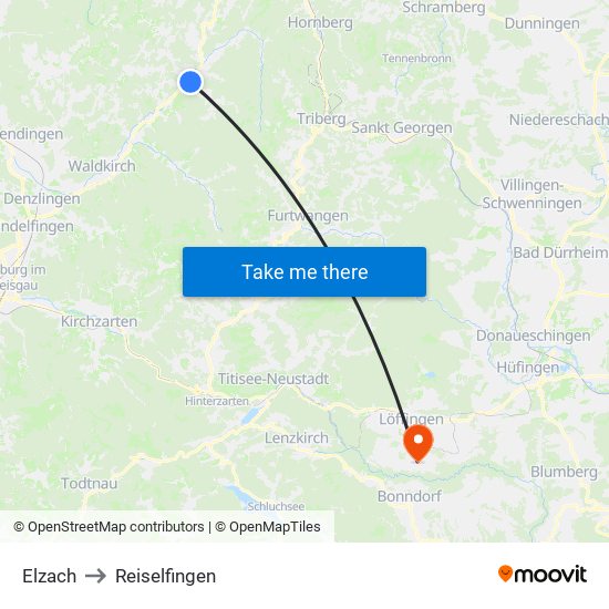 Elzach to Reiselfingen map