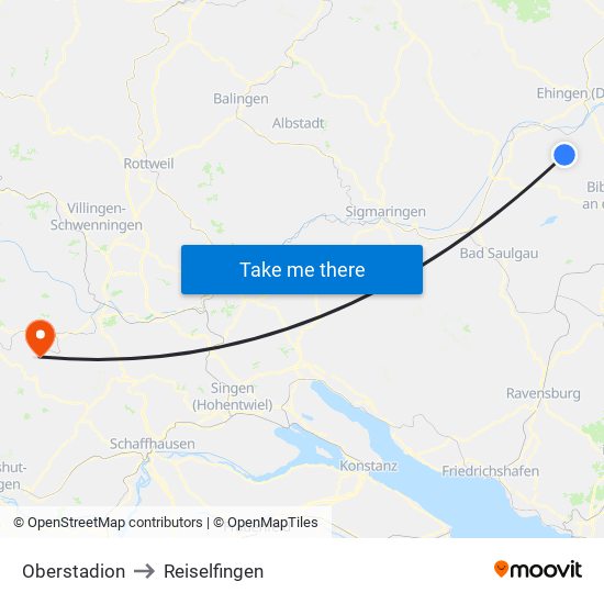 Oberstadion to Reiselfingen map