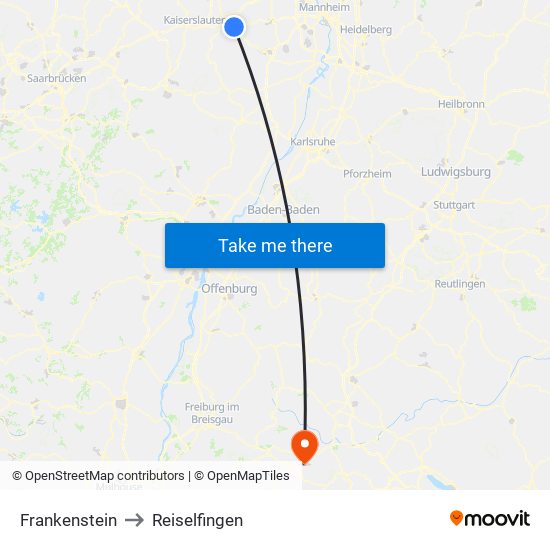 Frankenstein to Reiselfingen map