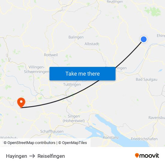 Hayingen to Reiselfingen map