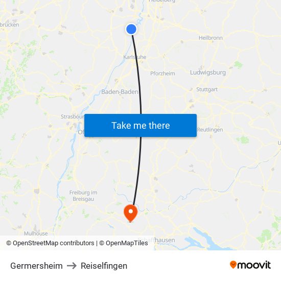 Germersheim to Reiselfingen map