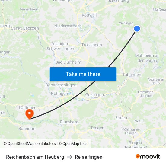 Reichenbach am Heuberg to Reiselfingen map