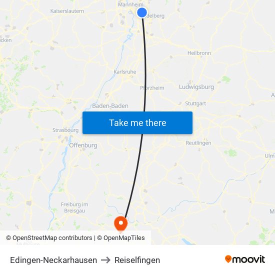 Edingen-Neckarhausen to Reiselfingen map