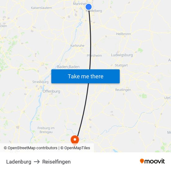 Ladenburg to Reiselfingen map