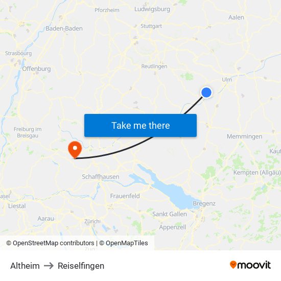 Altheim to Reiselfingen map