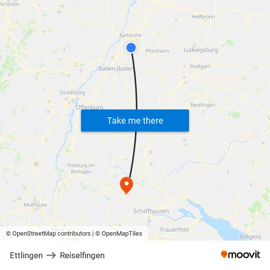Ettlingen to Reiselfingen map