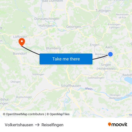 Volkertshausen to Reiselfingen map