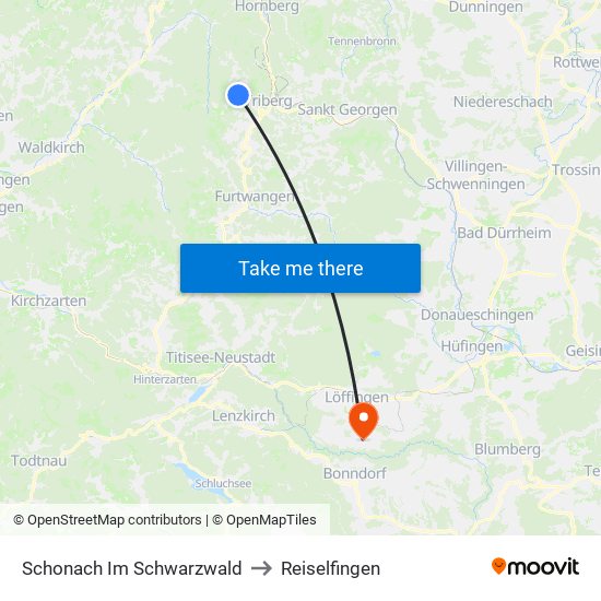 Schonach Im Schwarzwald to Reiselfingen map