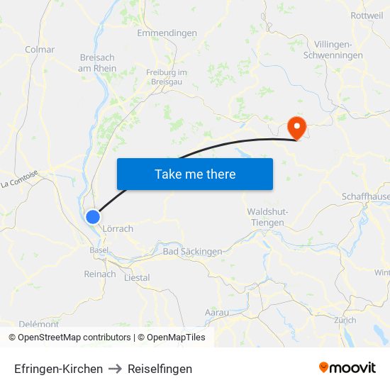 Efringen-Kirchen to Reiselfingen map