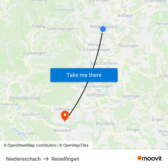 Niedereschach to Reiselfingen map