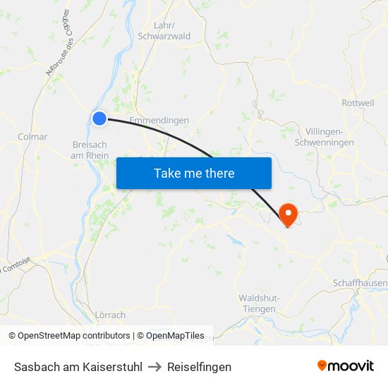 Sasbach am Kaiserstuhl to Reiselfingen map