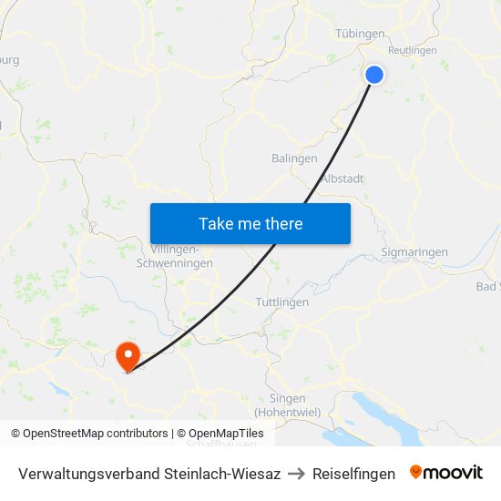 Verwaltungsverband Steinlach-Wiesaz to Reiselfingen map