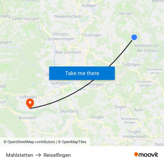 Mahlstetten to Reiselfingen map