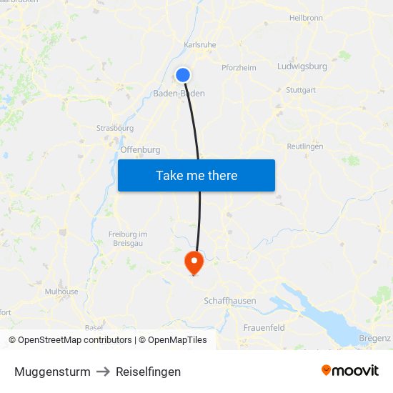 Muggensturm to Reiselfingen map