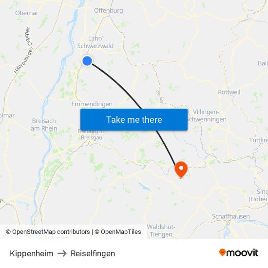 Kippenheim to Reiselfingen map