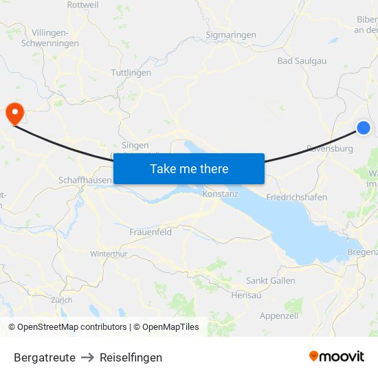 Bergatreute to Reiselfingen map