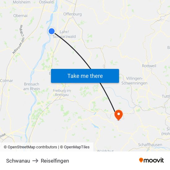 Schwanau to Reiselfingen map