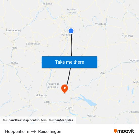 Heppenheim to Reiselfingen map