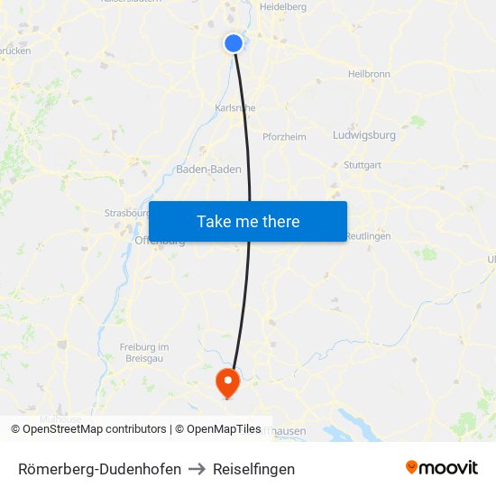Römerberg-Dudenhofen to Reiselfingen map