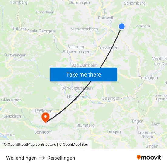 Wellendingen to Reiselfingen map