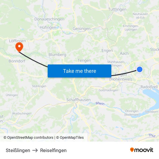 Steißlingen to Reiselfingen map